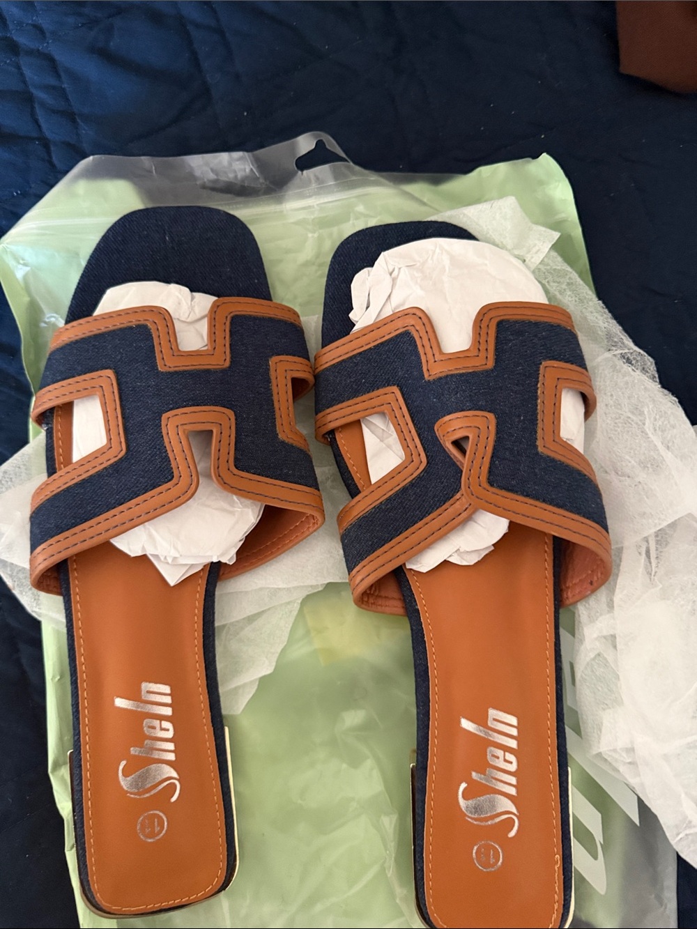 Sleih Navy & Tan Slide Sandals